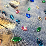 Beaded Rhinestone High Waist Distressed Denim Shorts