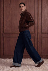 Studded Suede Bomber Jacket