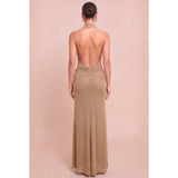 Elegant Mocha Metallic Maxi Dress