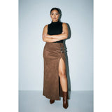 PLUS Western Faux Suede Maxi Skirt with High Slit