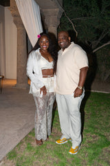 Button Down Satin Shirt and Lace Pant Set