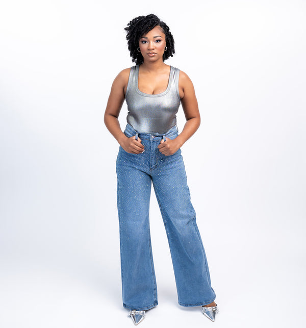 "Starlit Dream" High-Waisted Wide-Leg Jeans