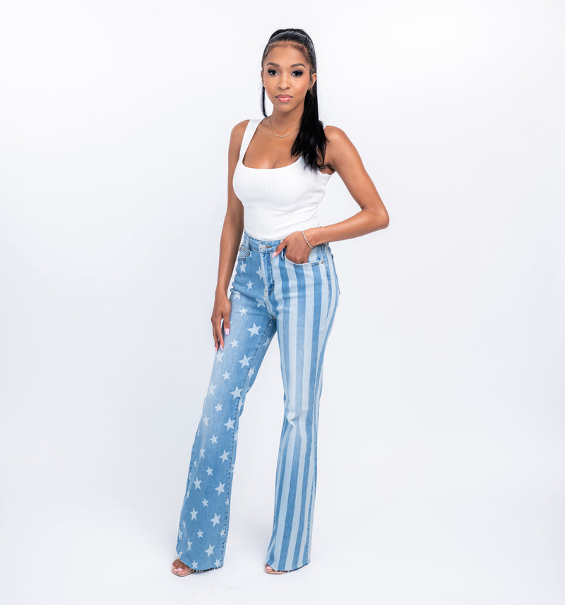 "Star-Spangled" High-Waisted Flare Jeans