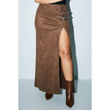 PLUS Western Faux Suede Maxi Skirt with High Slit