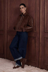 Studded Suede Bomber Jacket