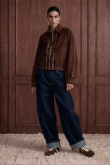 Studded Suede Bomber Jacket