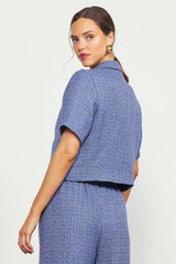 Short Sleeve Cropped Tweed Blazer & Tweed Wide-Leg Pants