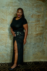 PLUS Western Faux Suede Maxi Skirt with High Slit