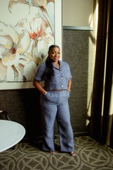 Short Sleeve Cropped Tweed Blazer & Tweed Wide-Leg Pants