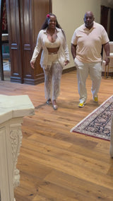 Button Down Satin Shirt and Lace Pant Set